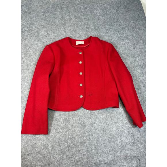 VINTAGE 70s Pendleton Blazer Jacket Womens Medium Red Virgin Wool Cropped Preppy - Picture 1 of 7